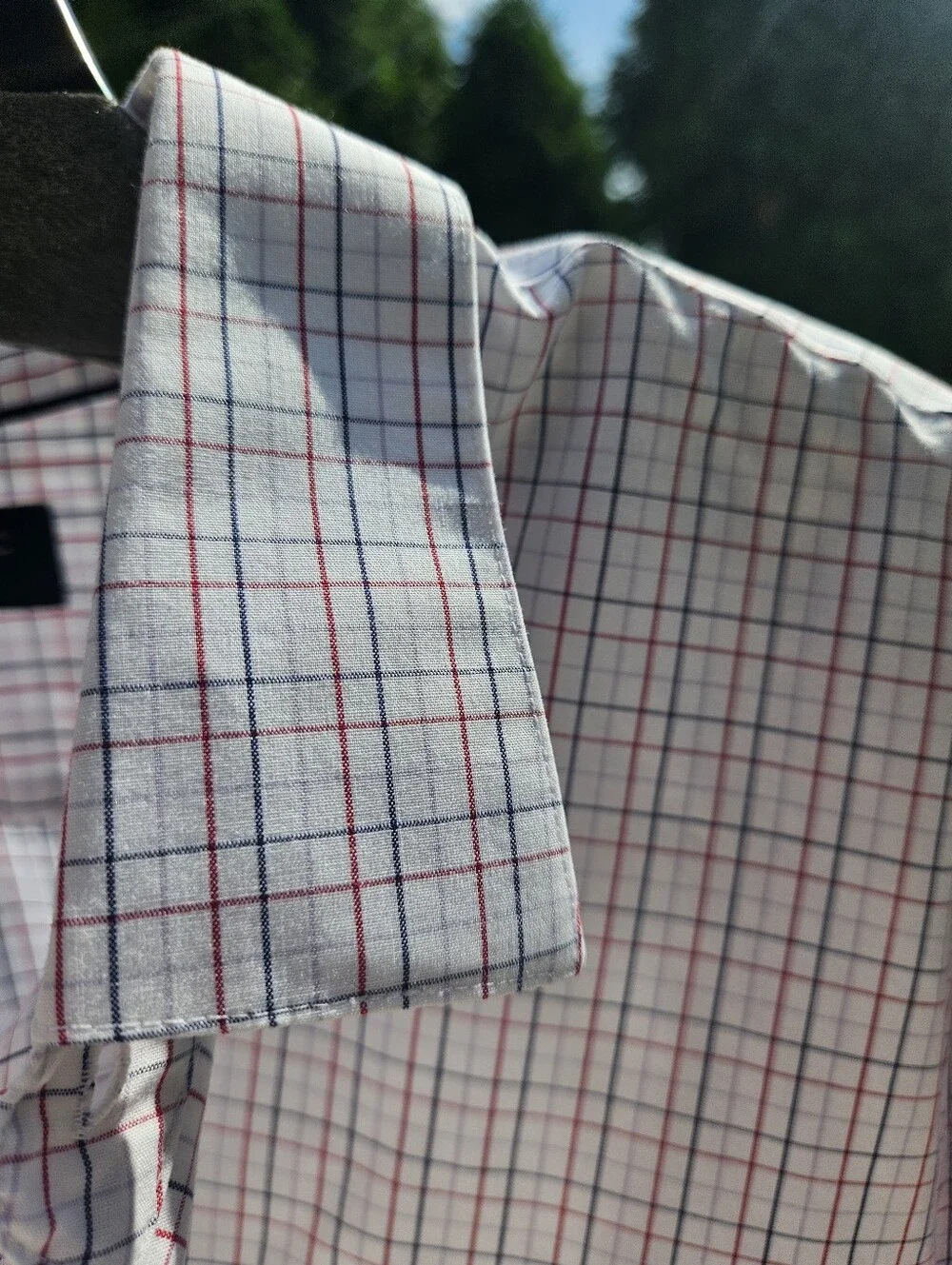 Banana Republic Men's White, Red, Blue Windowpane Button-Up Shirt Xl Tall Slim